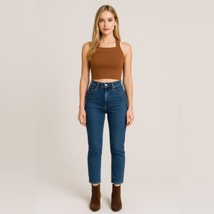 House of Harlow 1960 Tan Ribbed Crop Top